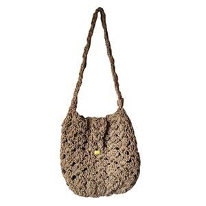 Handmade Jute Crossbody Purse Shoulder Bag Brown Handbag Fabric Lined 13"x12"